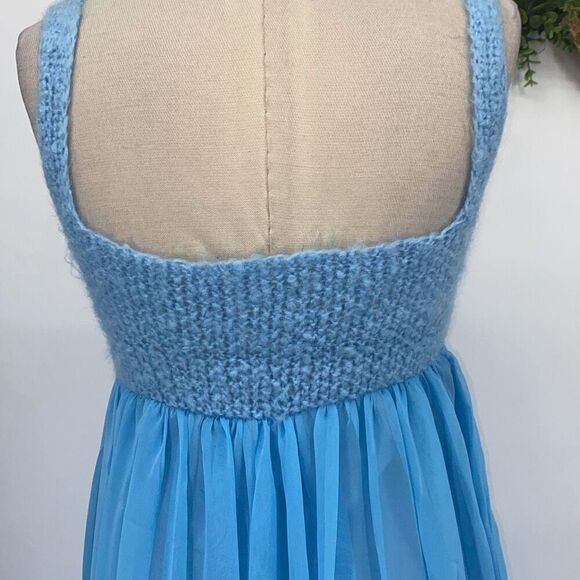Handmade Women's Sleeveless Chiffon Crochet Knit Maxi Dress Fairy Core Blue Smal - Picture 11 of 16